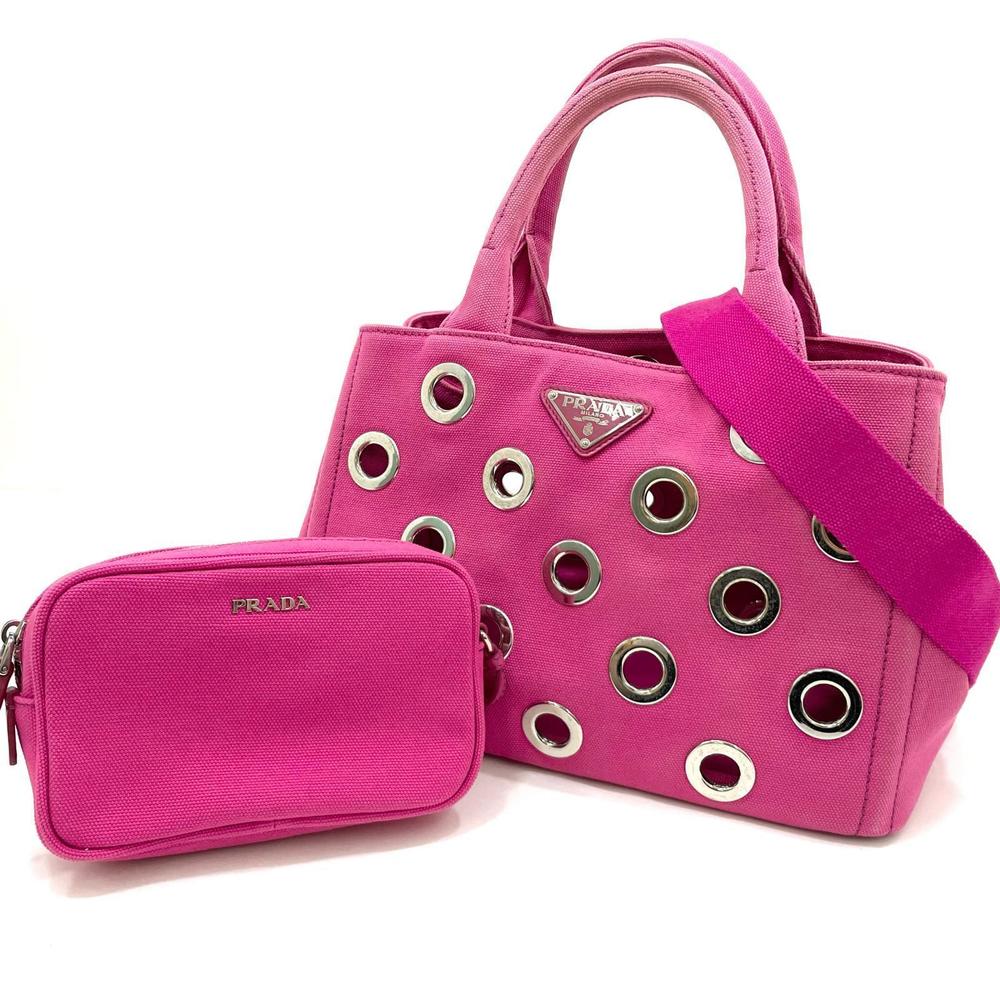 Prada Punched Canapa Bag Shoulder Bag Tote Pink